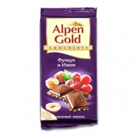 Шоколад молочный Фундук-Изюм Alpen Gold 90г